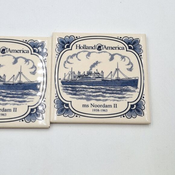 Holland American Cruise Line ms Noordam Blue Delft Coaster Tiles w/Cork Set 2 - Picture 3 of 6